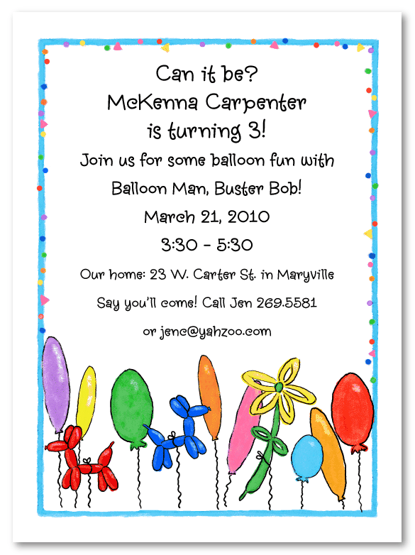 Birthday Balloon Invitations