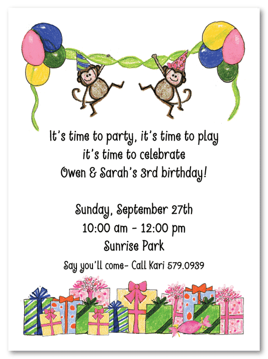 Two Birthday Monkeys Invitation