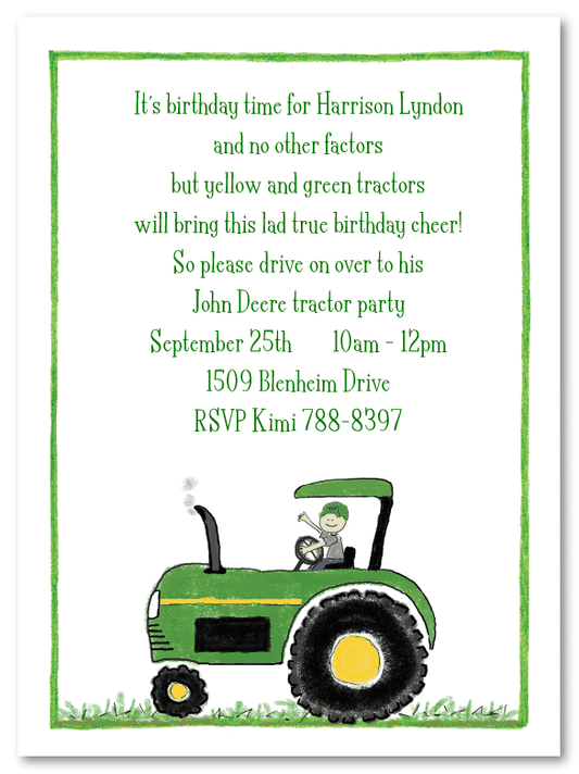 Green Tractor Invitations