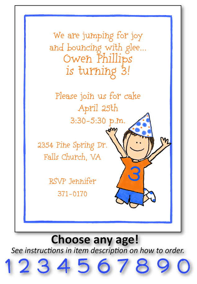 Jumping Birthday Boy Party Invitations