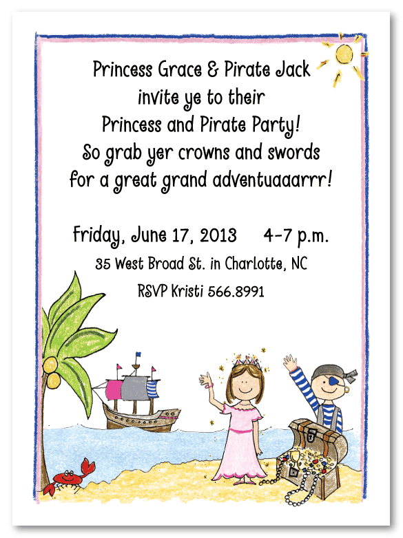 Princess and Pirate Party Invitations