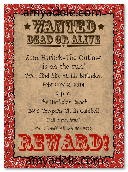 Western Outlaw Poster Invitations