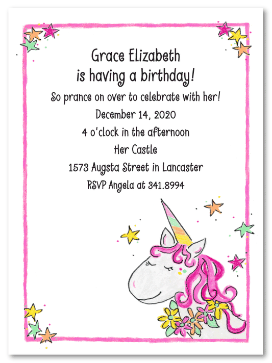 Pink Unicorn Party Invitations