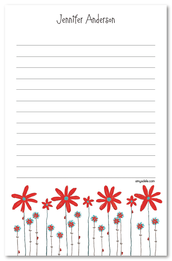 Red Daisies And Ladybugs Note Pad