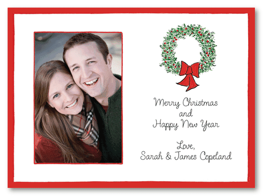 Christmas Holly Wreath Photo Card