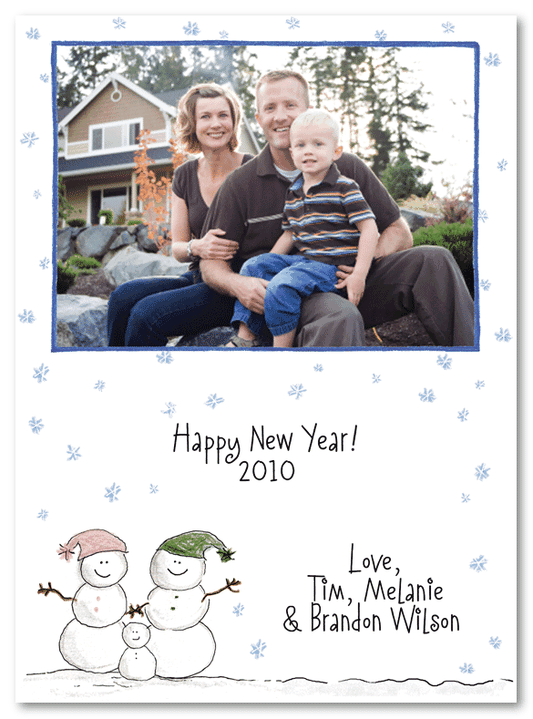 Snowmen Family Of Three Christmas Photo Card