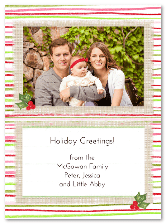 Burlap and Holly Photo Cards