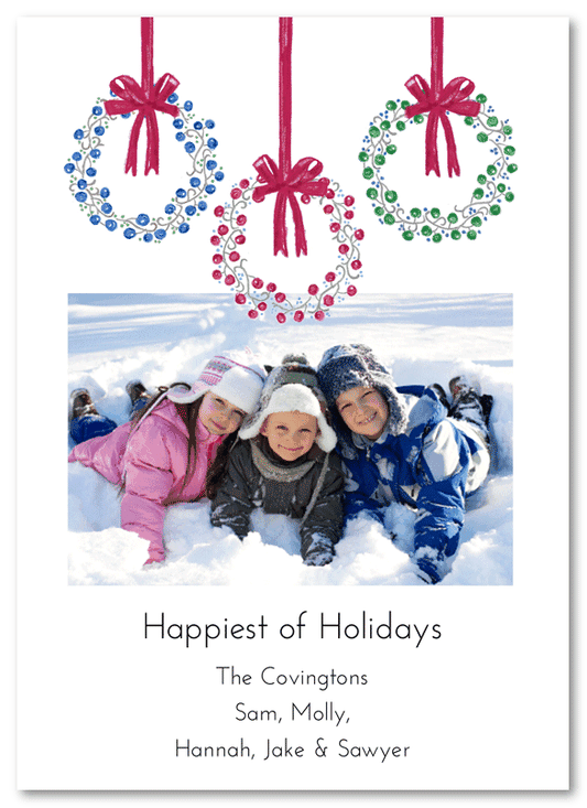 Three Holiday Wreaths Photo Cards