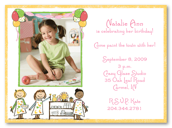 Girl's Pottery Party Photo Invitations