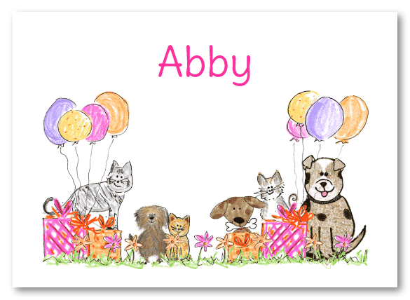 Girl's Cat and Dog Party Stationery