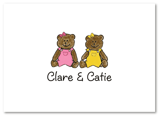 Two Girl Bears Folded Notecard