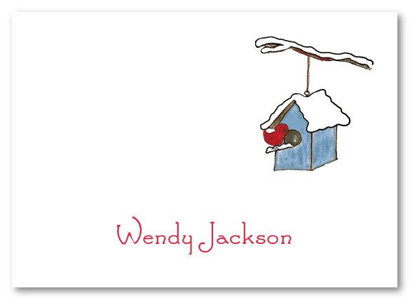 Snowy Bird House Folded Notecard