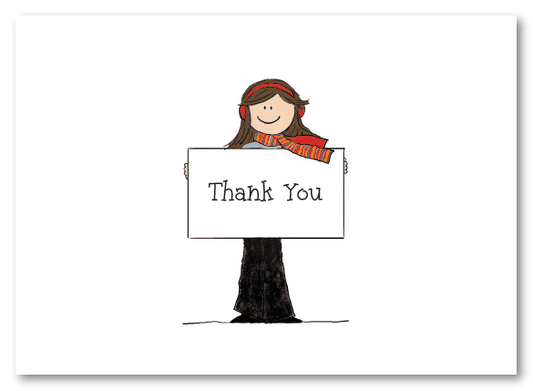 Winter Girl With Sign Folded Notecard