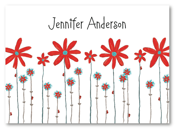 Red Daisies and Ladybugs Stationery