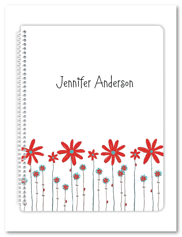 Red Daisies And Ladybugs Spiral Notebook