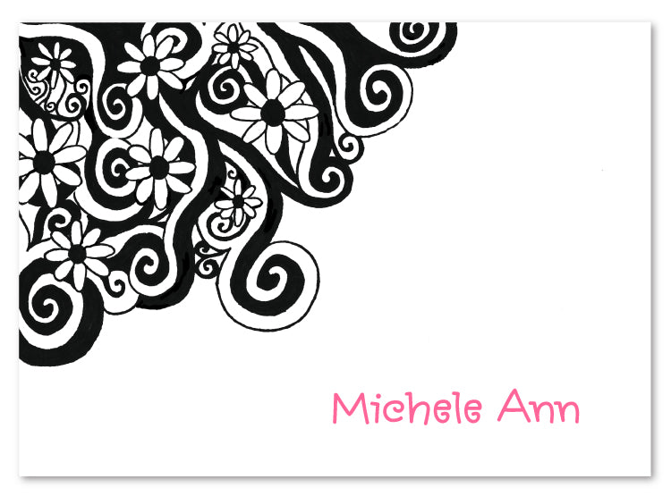 Black Floral Swirl Stationery