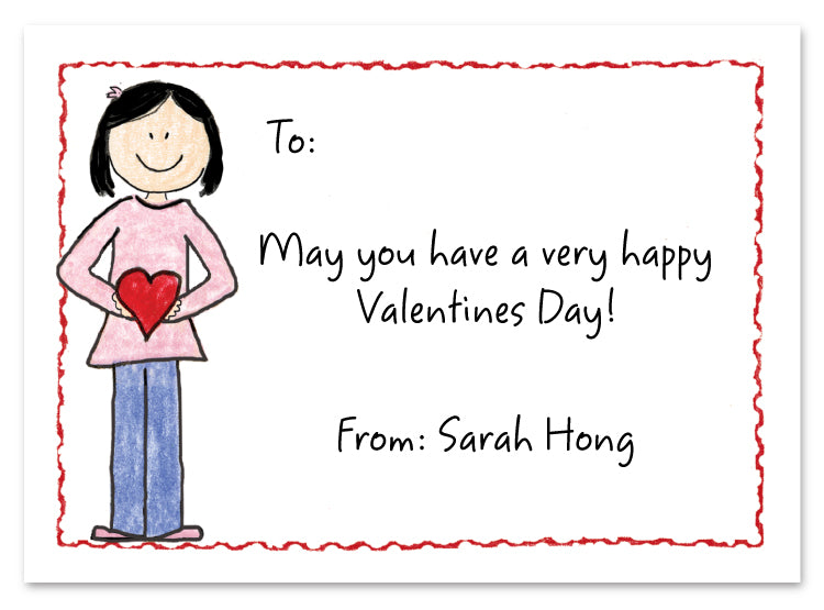 Asian Valentine Girl Flat Note Card