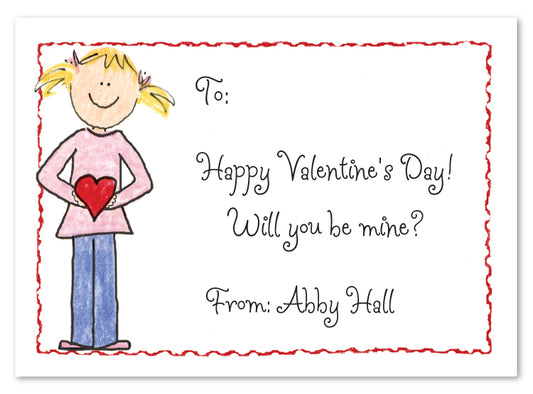 Blonde Valentine Girl Flat Card