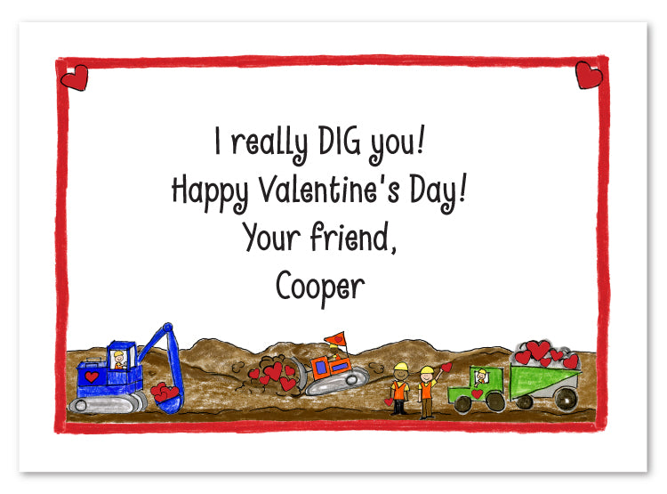 Construction Trucks Valentine Cards